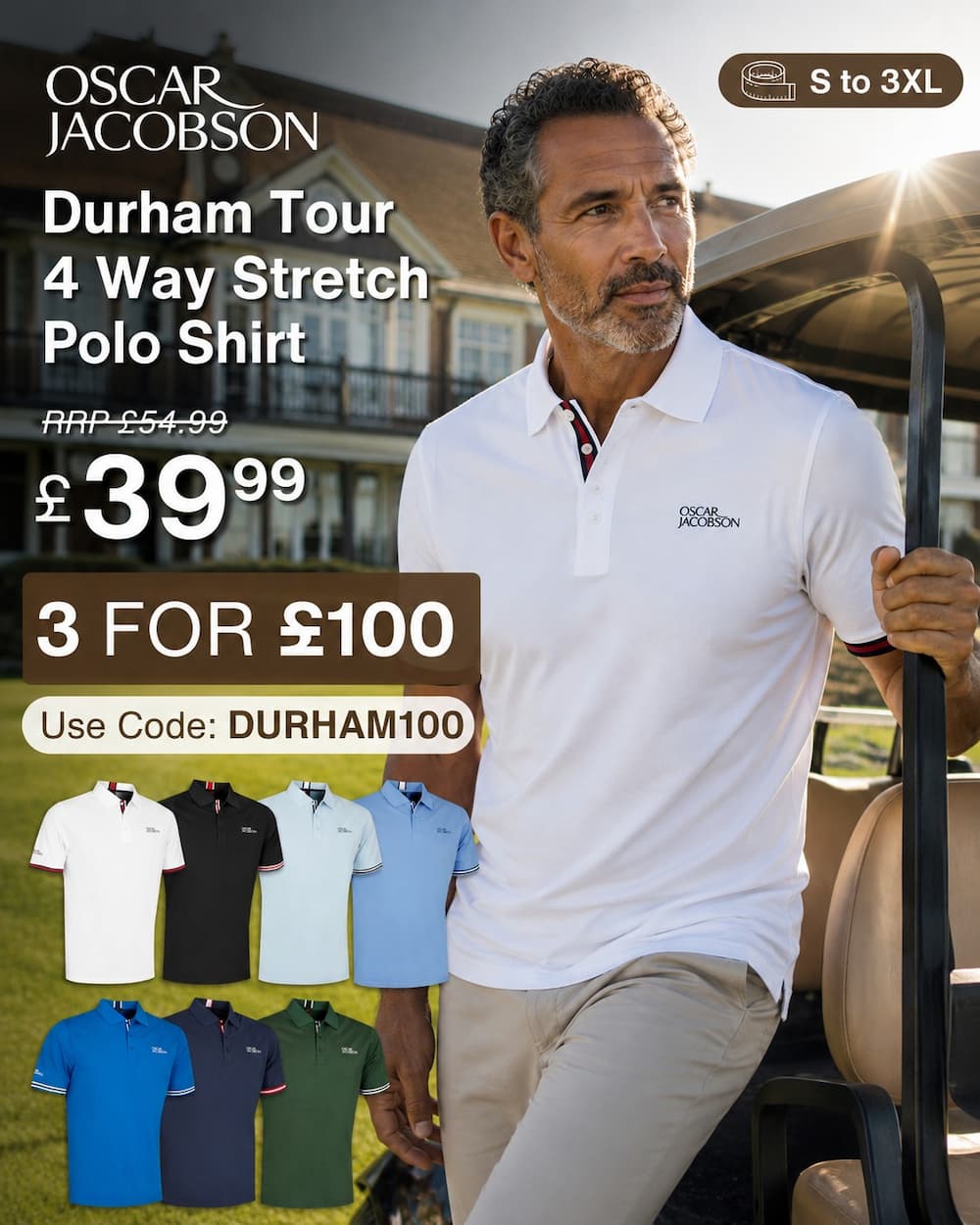 Oscar Jacobson Mens 2026 Durham Tour 4 Way Stretch Golf Polo Shirt