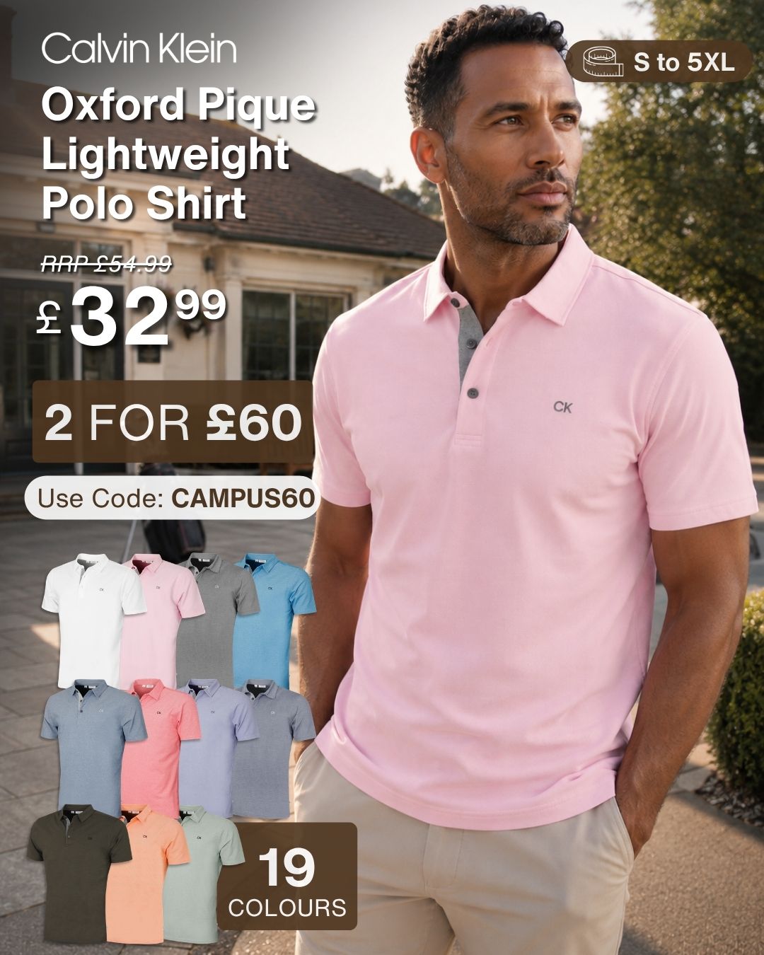 Calvin Klein Mens 2026 Prep Campus Oxford Pique Golf Polo Shirt