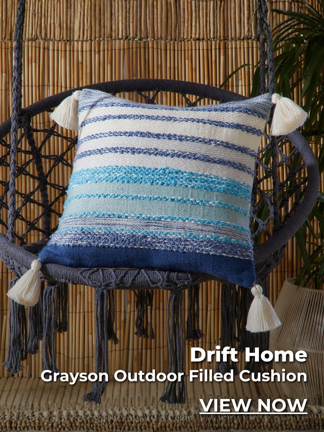 Drift Home Grayson Outdoor Filled Cushion 43cm x 43cm Blue