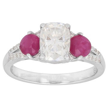 Moissanite and Red John Saul Ruby Platineve Ring 1.60ctw DEW