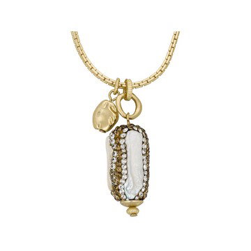 Cultured Freshwater Pearl and White and Champagne Crystal Gold Tone Necklace