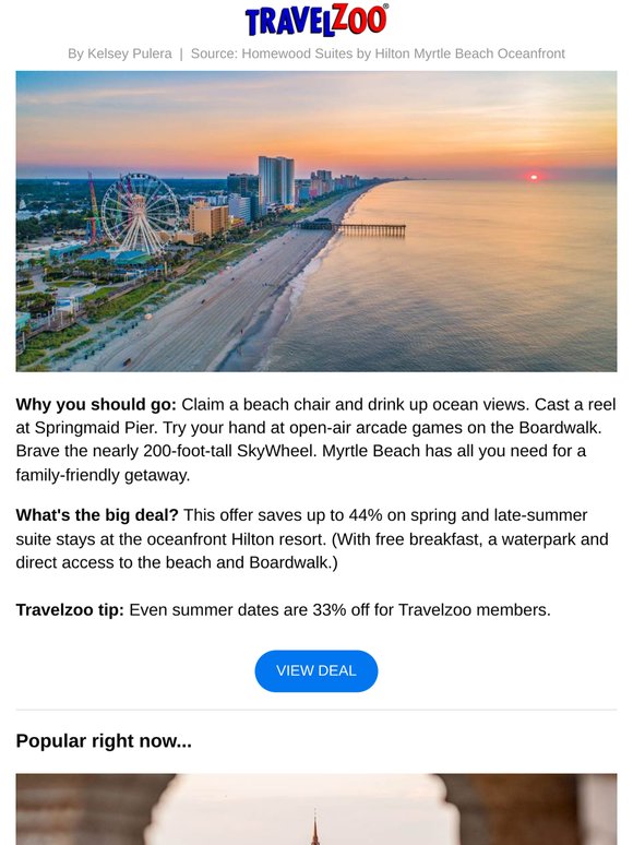 $149—Beachfront Myrtle suite w/breakfast, up to 44% off