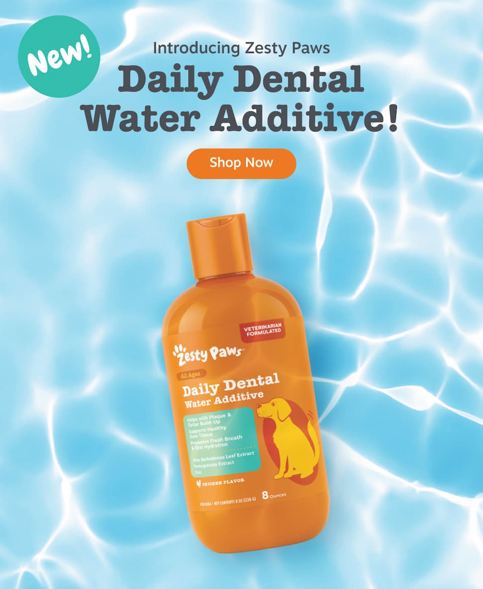 NEW! Introducing Zesty Paws Daily Dental Water Additive. Shop now!
