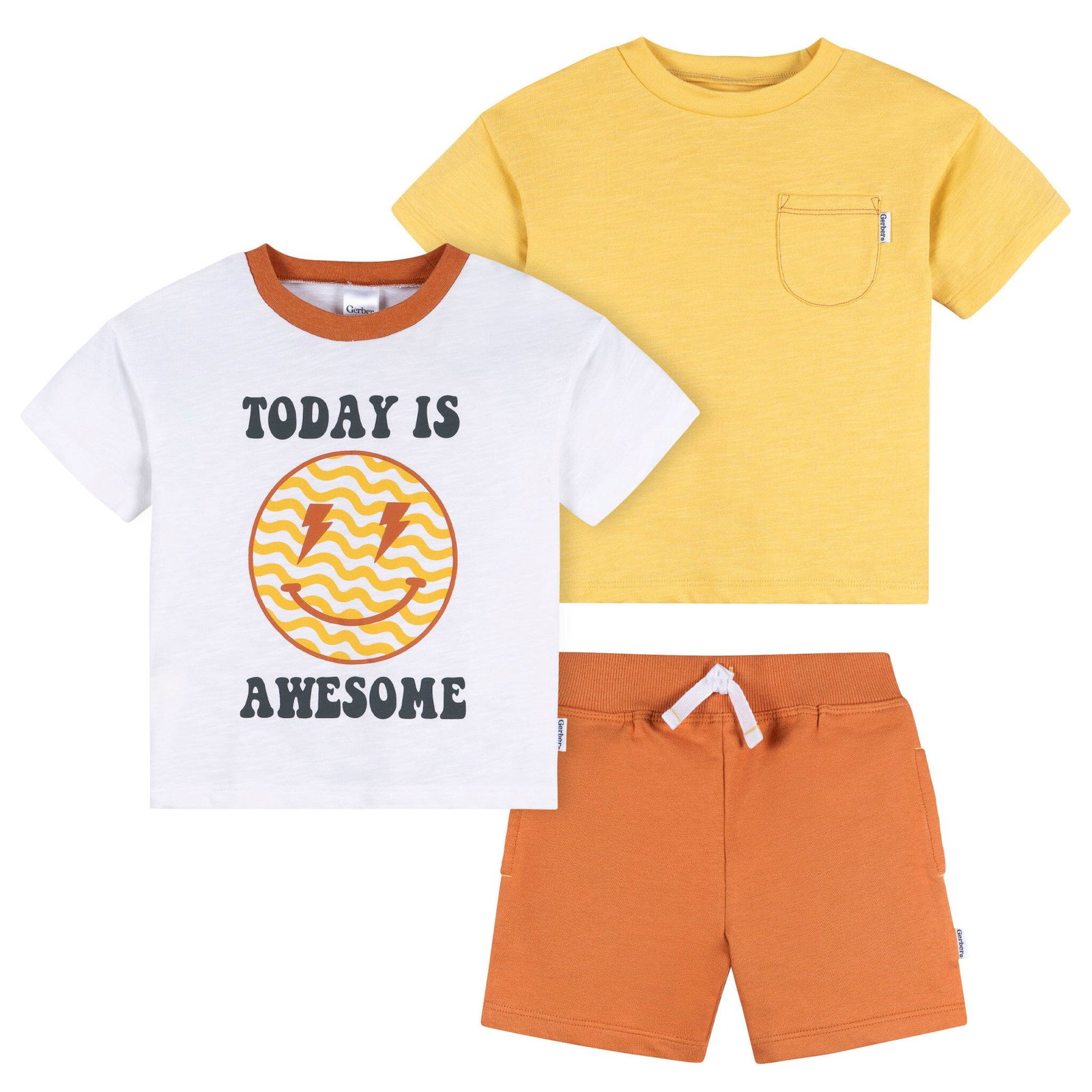 3-Piece Infant & Toddler Boys Awesome Yellow T-Shirts & Shorts