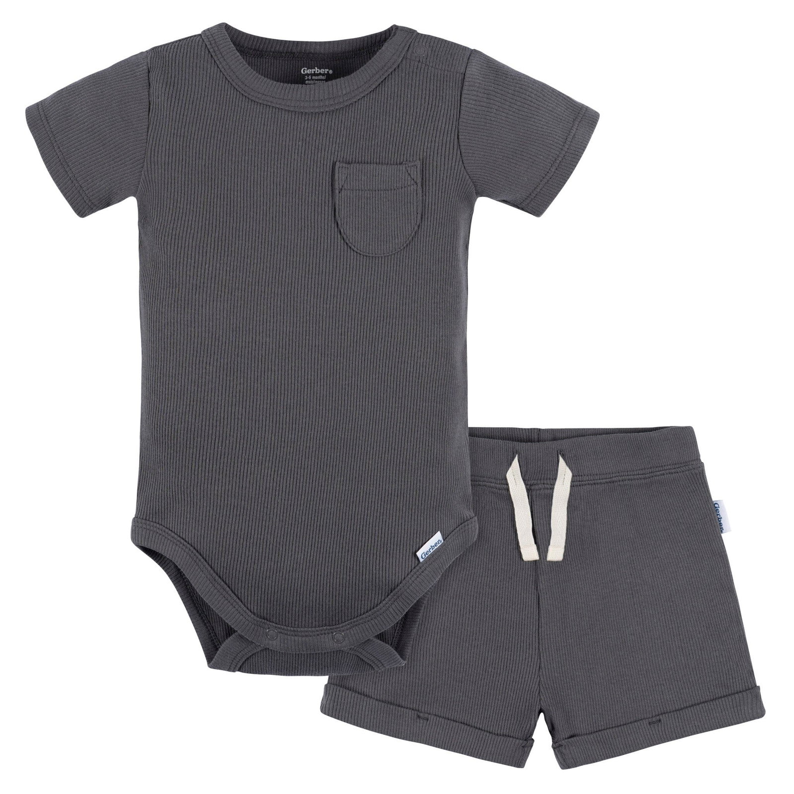 2-Piece Baby Boys Dark Grey Bodysuit and Shorts Set