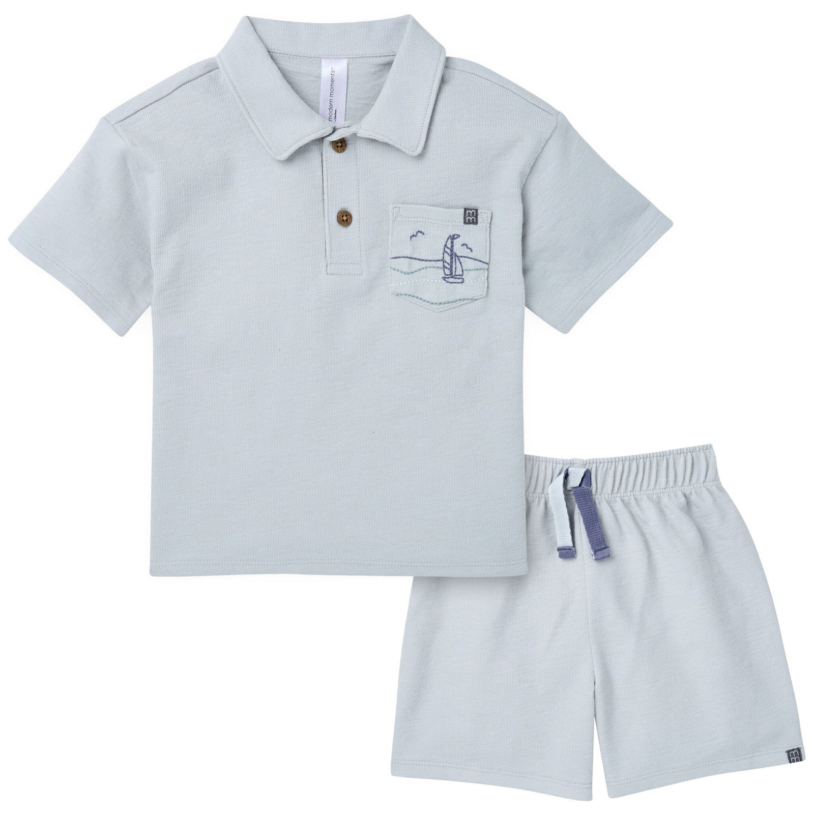 2-Piece Boys Blue Sailboat Polo Shirt and Shorts Set
