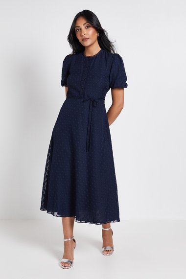 Petite 3D Floral Button Midi Dress