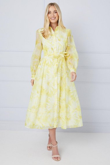Petite Floral Organza Shirt Midi Dress