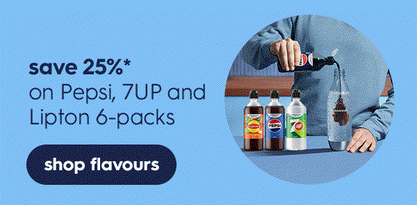 save 25%* on Pepsi, 7UP and Lipton 6-packs