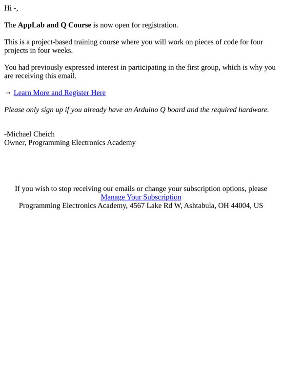 Arduino AppLab and Q Course Registration Now Open