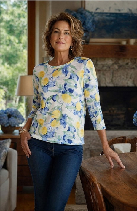 Elbow Sleeve Crew Neck Top
