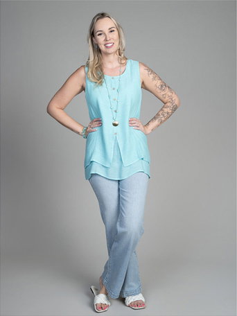 Layered Sleevless Button Shirt