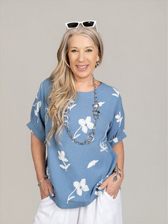 Elbow Sleeve Embroidered Top