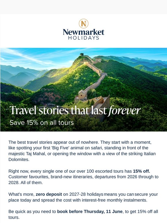 15% off ALL escorted tours!