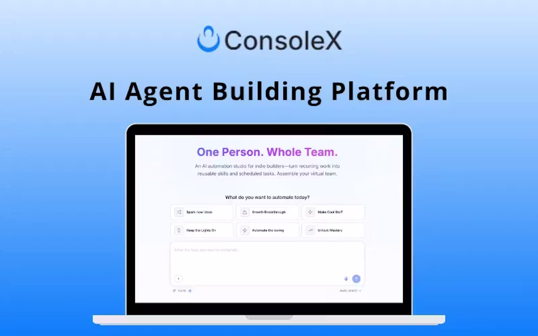 ConsoleX – AI Agent Building Platform for Indie Builders | Lifetime Access