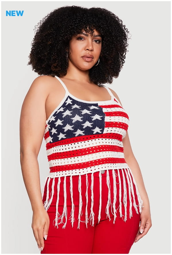 Shop Plus Size Crochet Americana Fringe Hem Tank Top