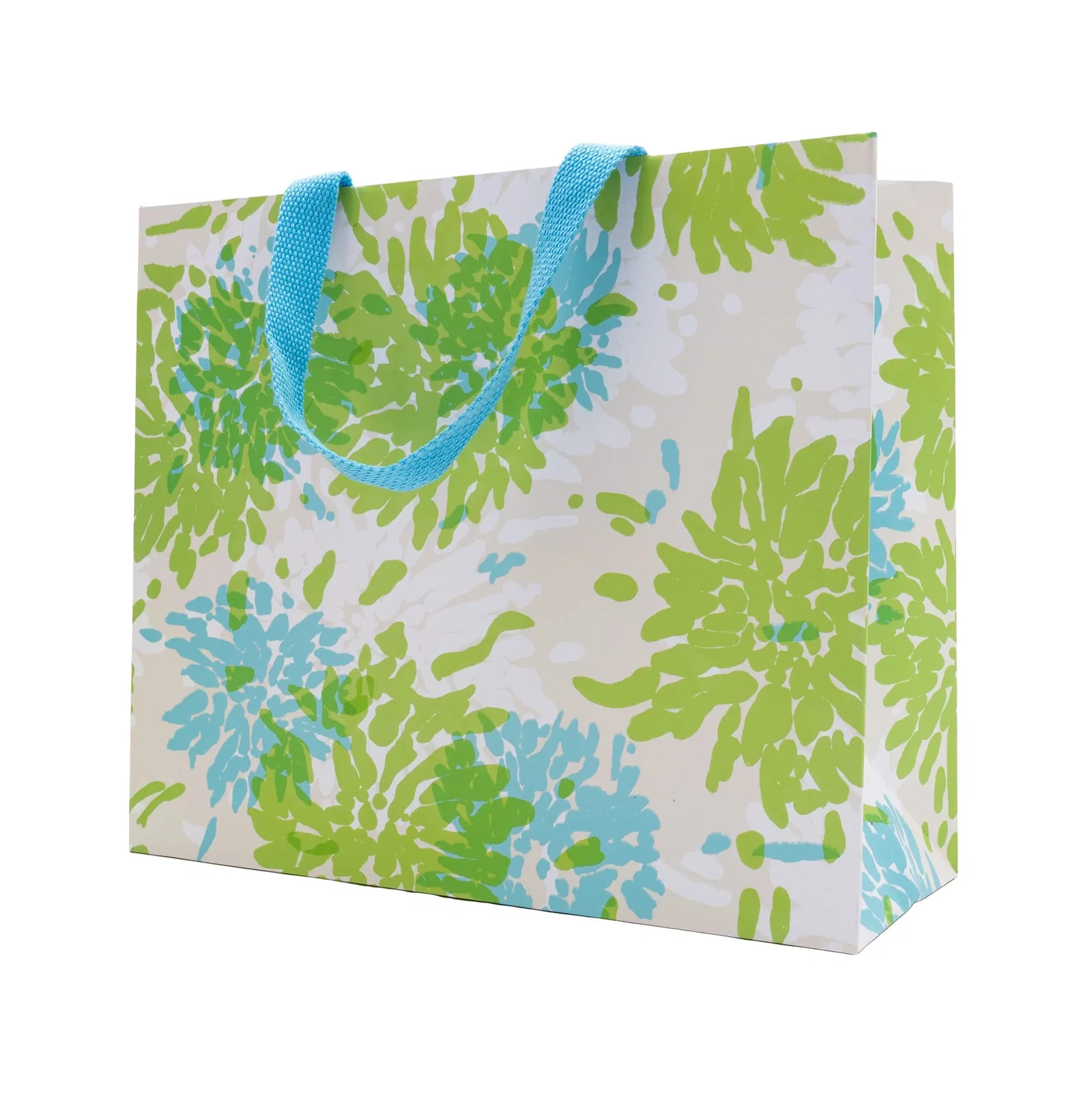 Image of Chrysanthemum Turquoise/Lime Large Gift Bag - 11.75"L x 4.75"W x 10"H - includes 1 bag