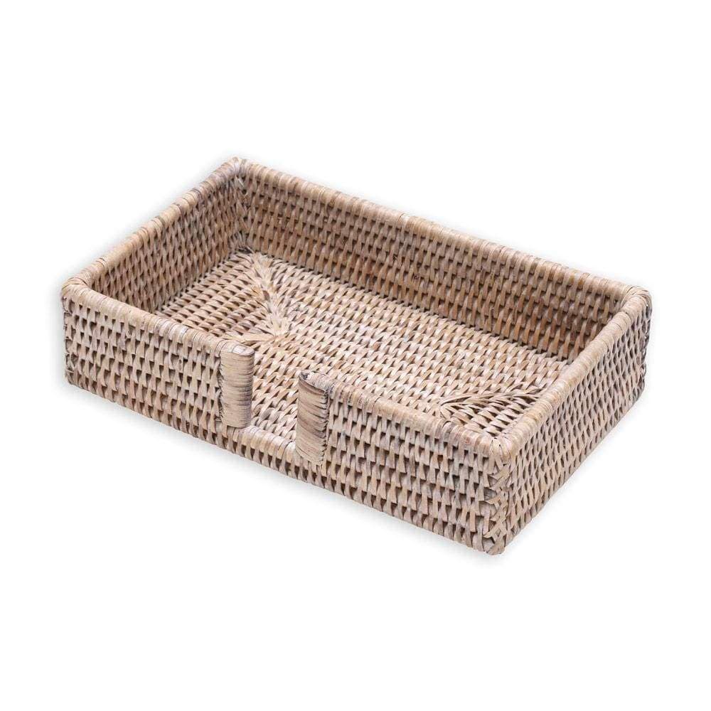 Image of Guest Towel White Rattan Holder Ttop Bleached Rattan Guest