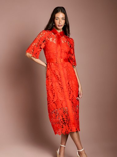 Lace Shirt Dress With Short Sleeves