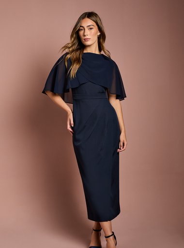 Chiffon Cape Pencil Dress