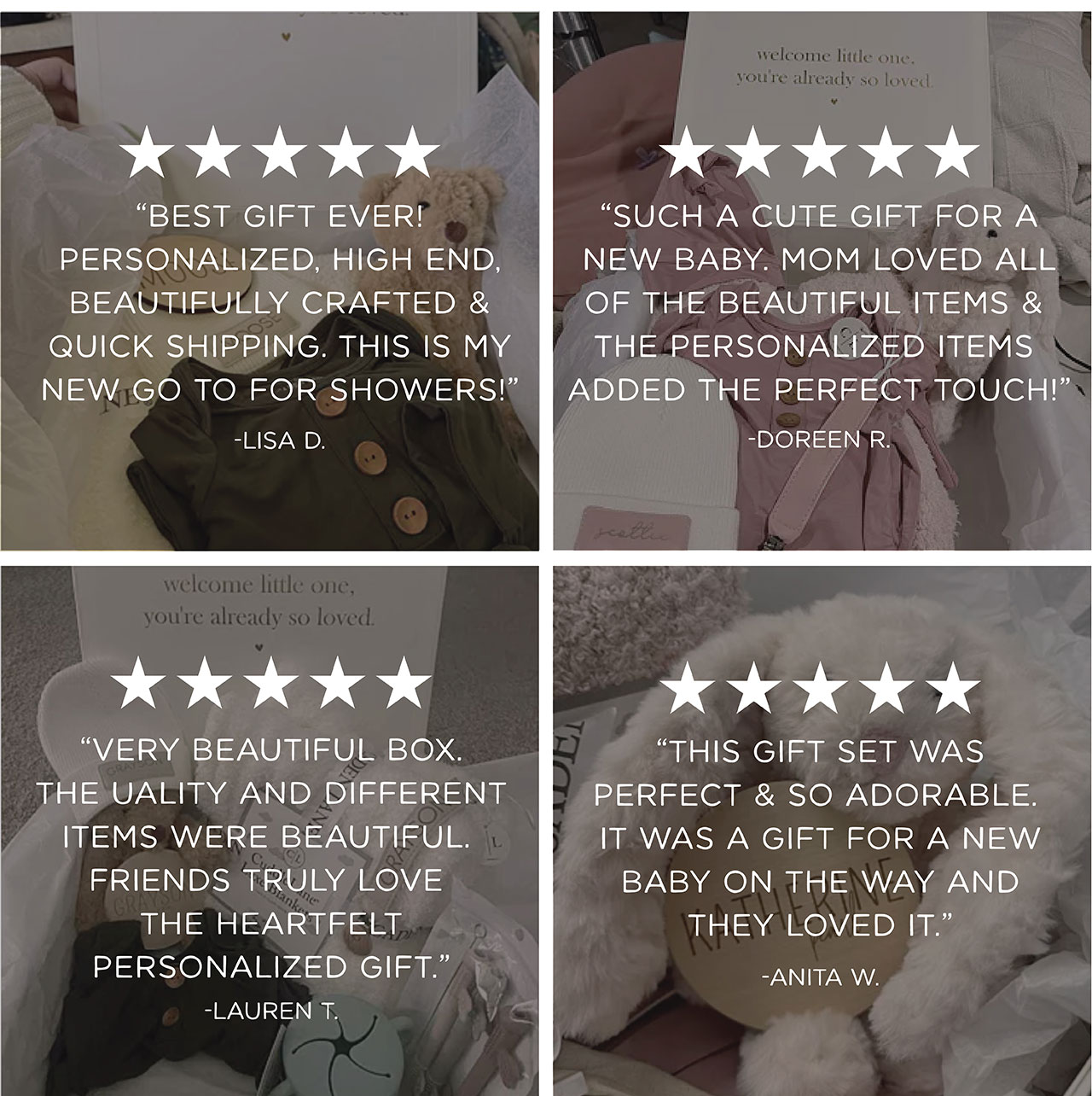 Four of our 5 star reviews from customers who have purchased The Ultimate Gift Sets!