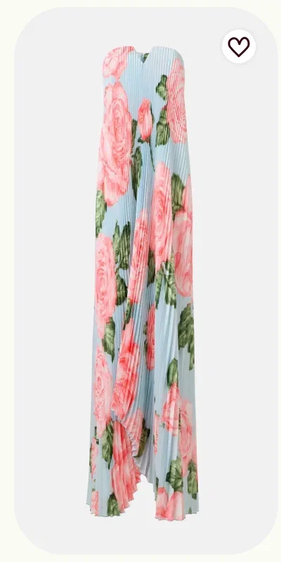 Floral Strapless Pleated Gown