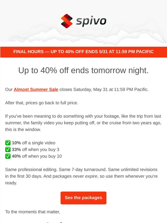 Tomorrow night, the sale is gone