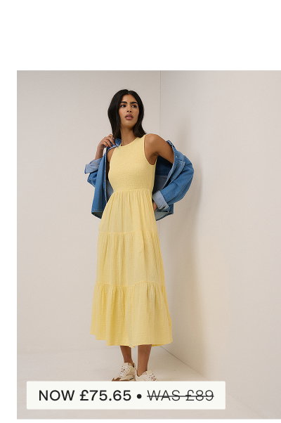 Yellow Sleeveless Tiered Charlie Midi Dress