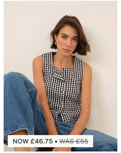 Black Gingham Button Front Top