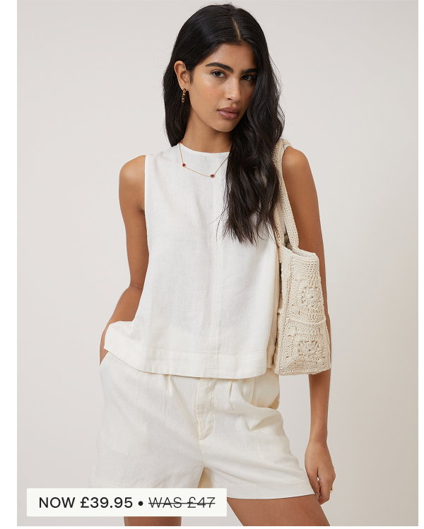 Cream Linen-Blend Swing Top 