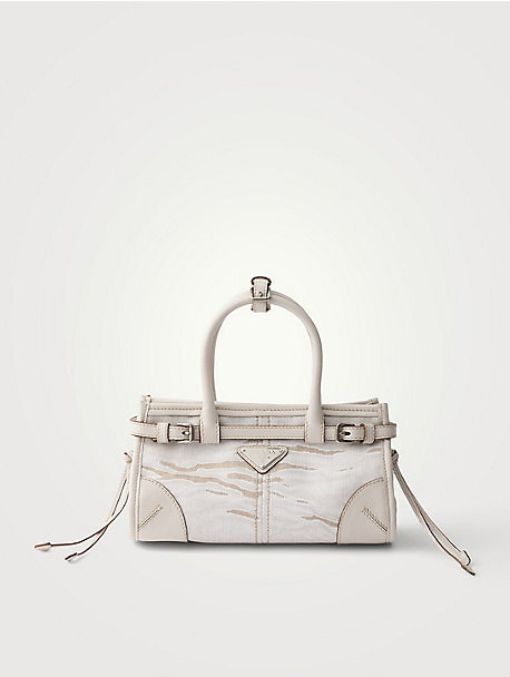Prada Bonnie Small Printed Linen And Leather Handbag