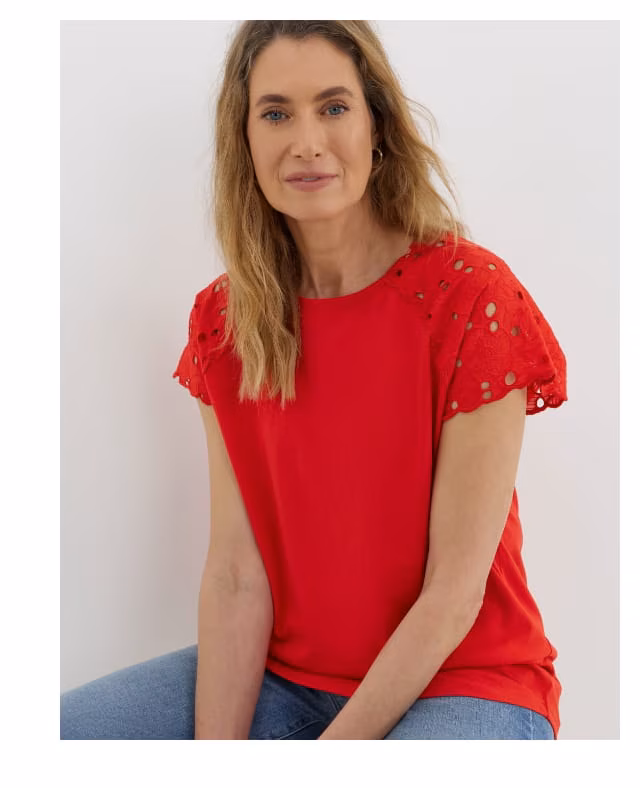 Broderie Shoulder Longline Top