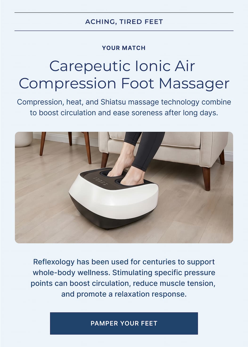 carepeutic ionic air compression foot massager to ease soreness