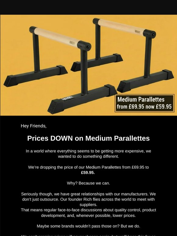 Parallettes price drop + free Gravity Cali Club