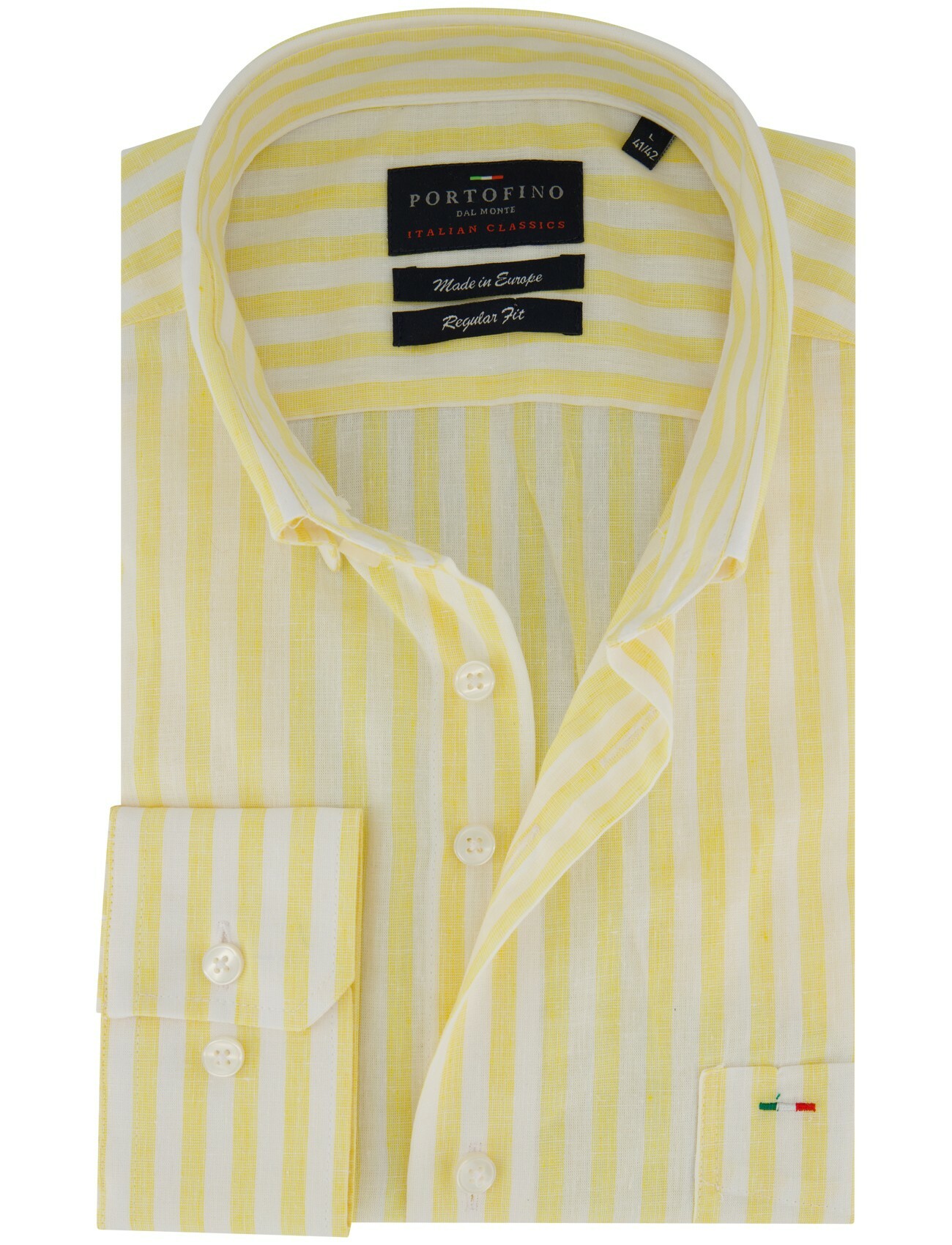 Overhemd wit gestreept Portofino button down boord linnen