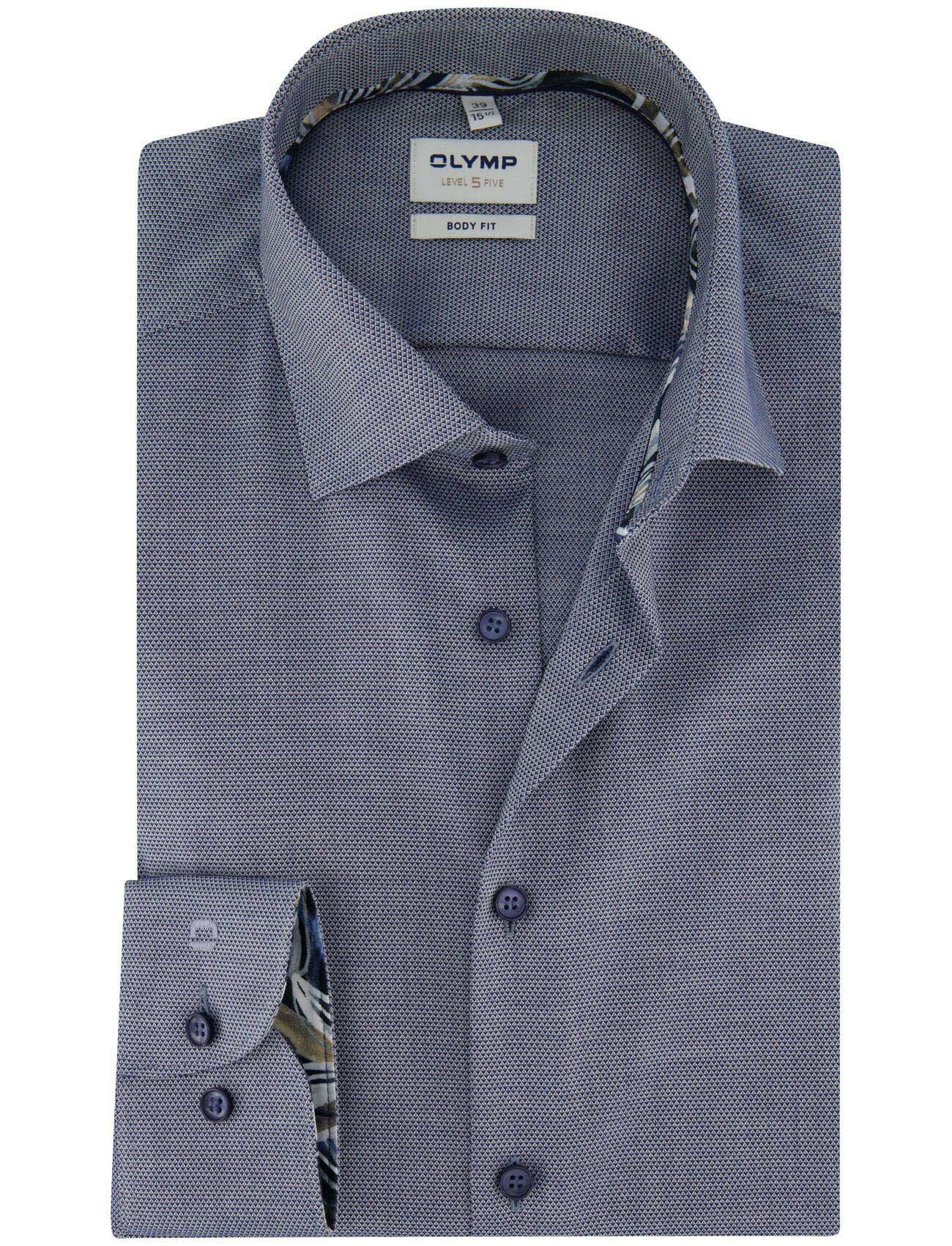 Body fit Olymp overhemd grijs semi-wide collar mouwlengte 7