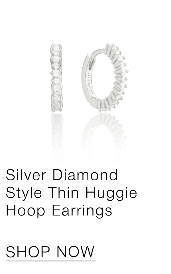 Silver Diamond Style Thin Huggie Hoop Earrings