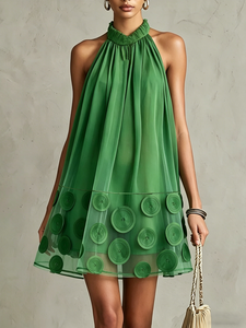 Image of Elegant Plain Stand Collar Mini Dress