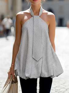 Image of Urban Striped Halter Neck Blouse