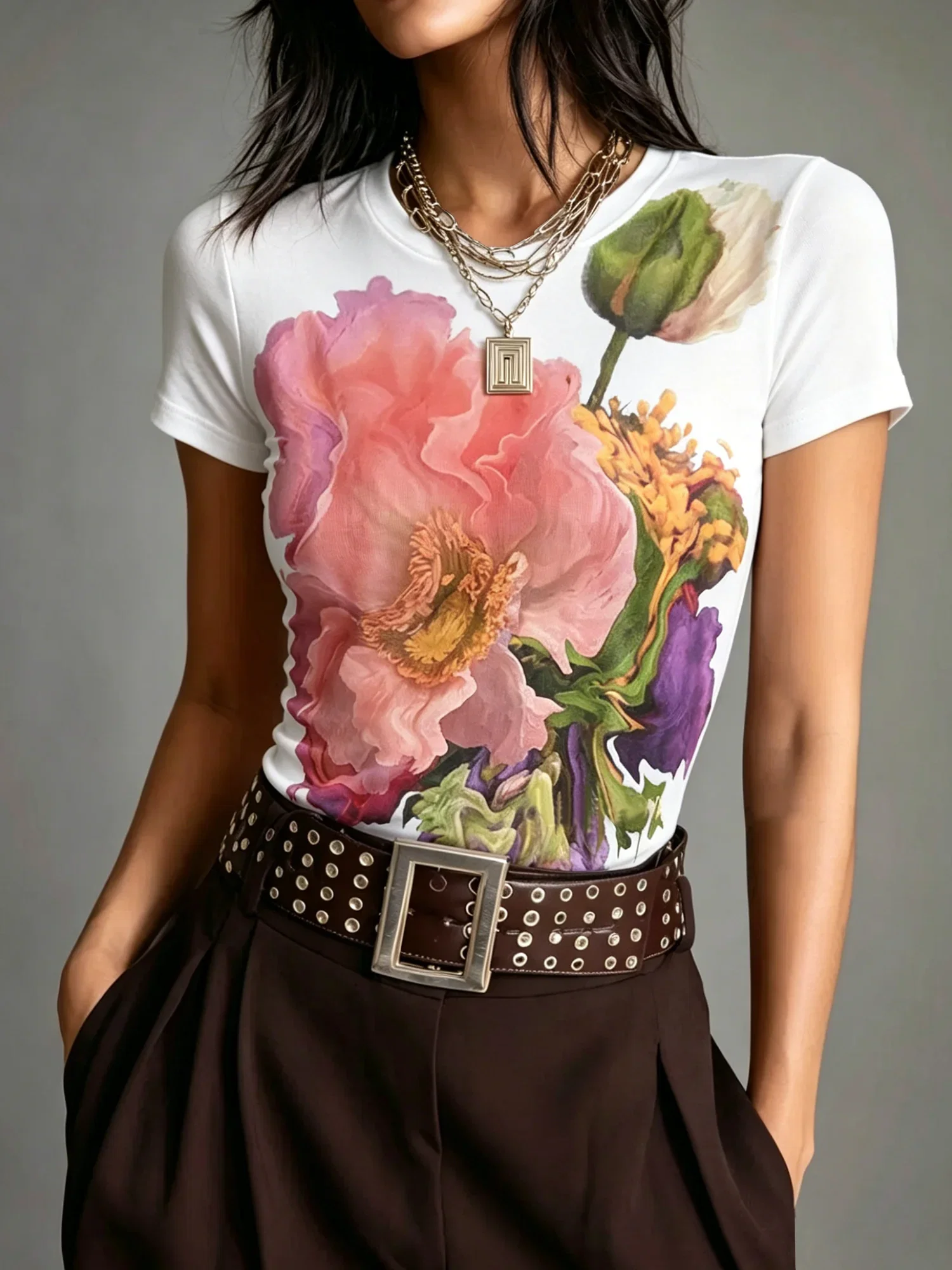 Image of Casual Floral Crew Neck T-shirt