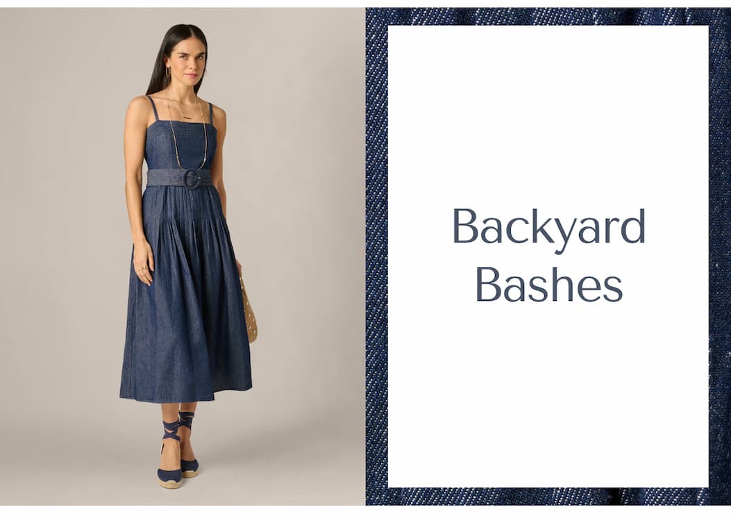 Cotton Denim Drop Waist Belted Midi Dress In Dark Denim