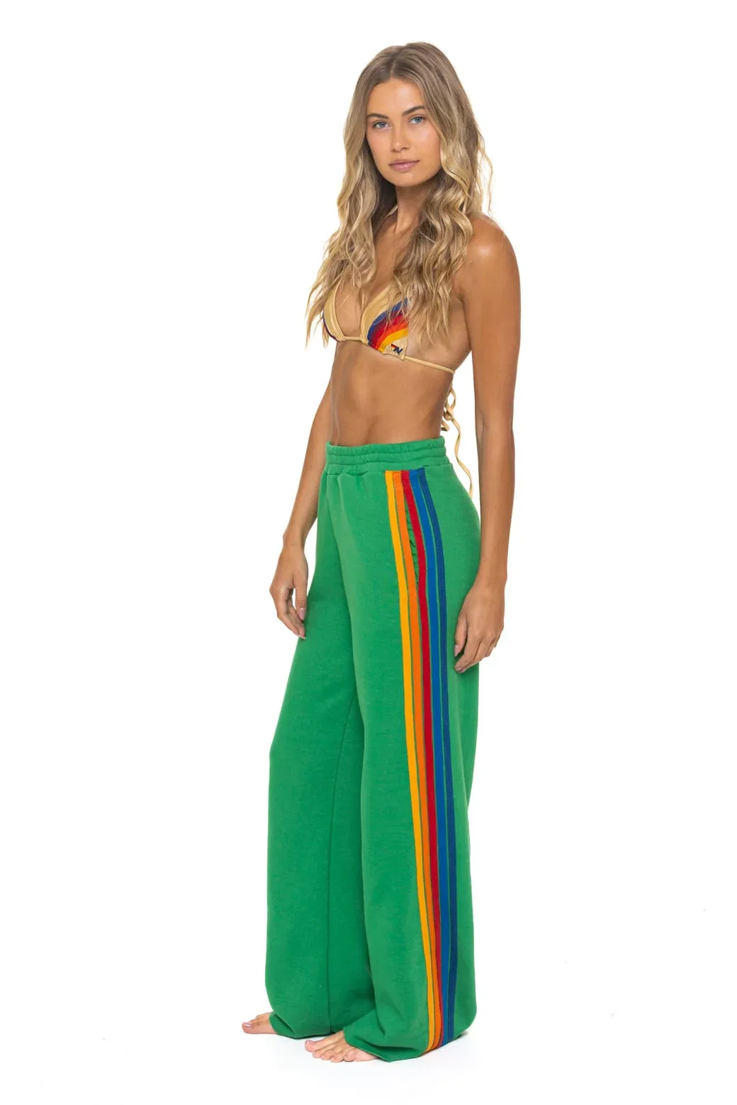 Image of 5 STRIPE WIDE LEG POCKET SWEATPANTS - KELLY GREEN