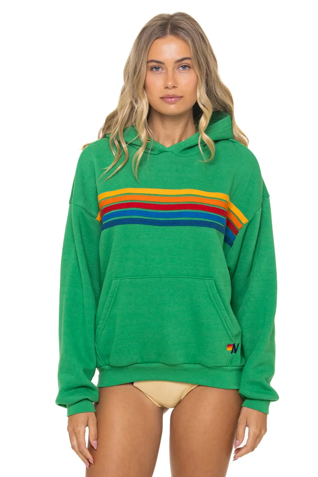Image of 5 STRIPE RELAXED PULLOVER HOODIE - KELLY GREEN