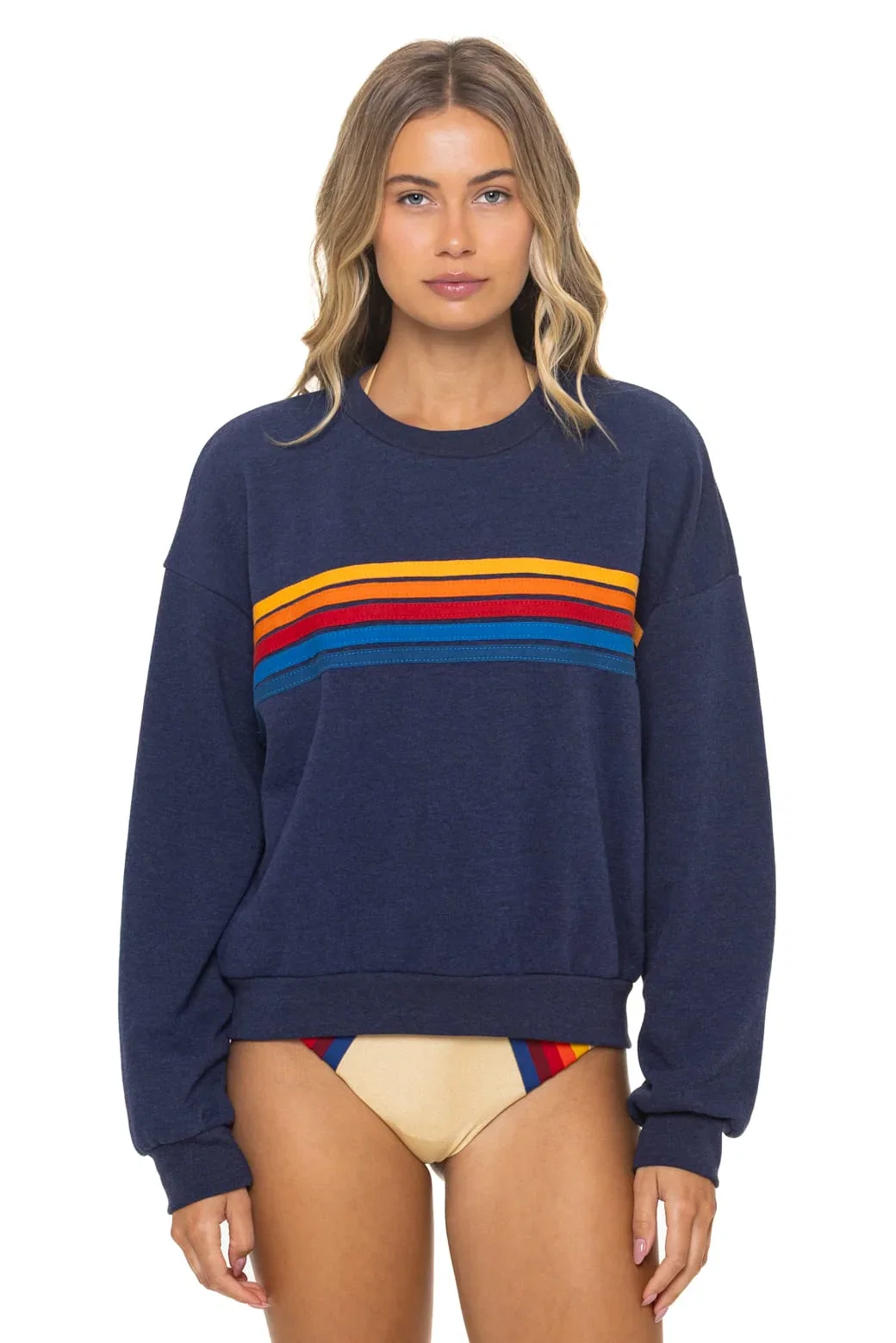 Image of 5 STRIPE RELAXED CREW SWEATSHIRT - NAVY