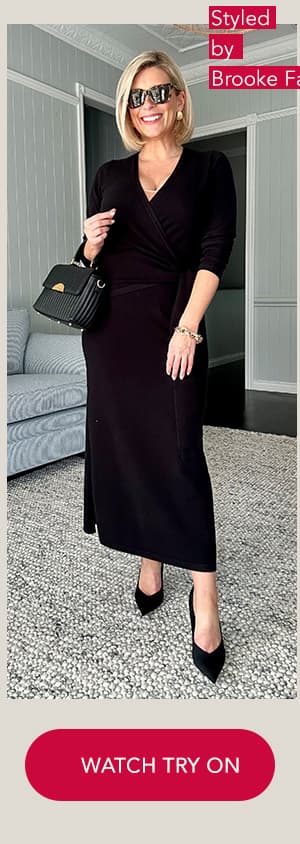 brooke falveys take on the tie waist faux wrap knit dress