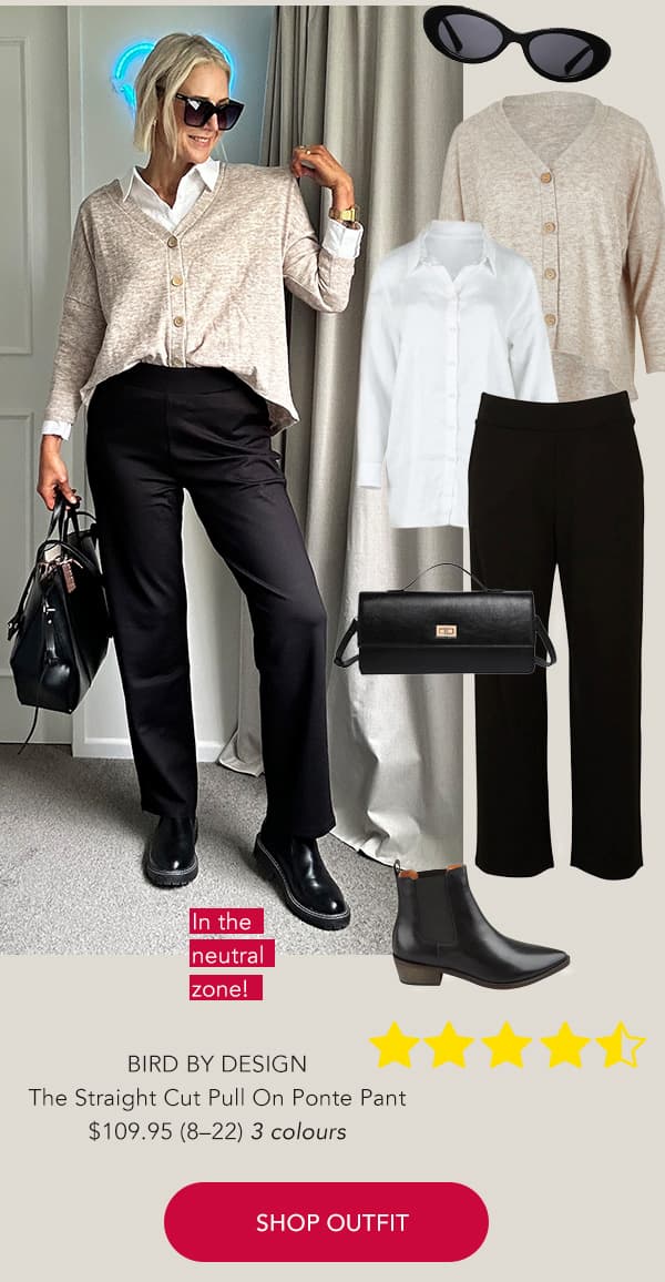 sandmarle cardi with white shirt black pants