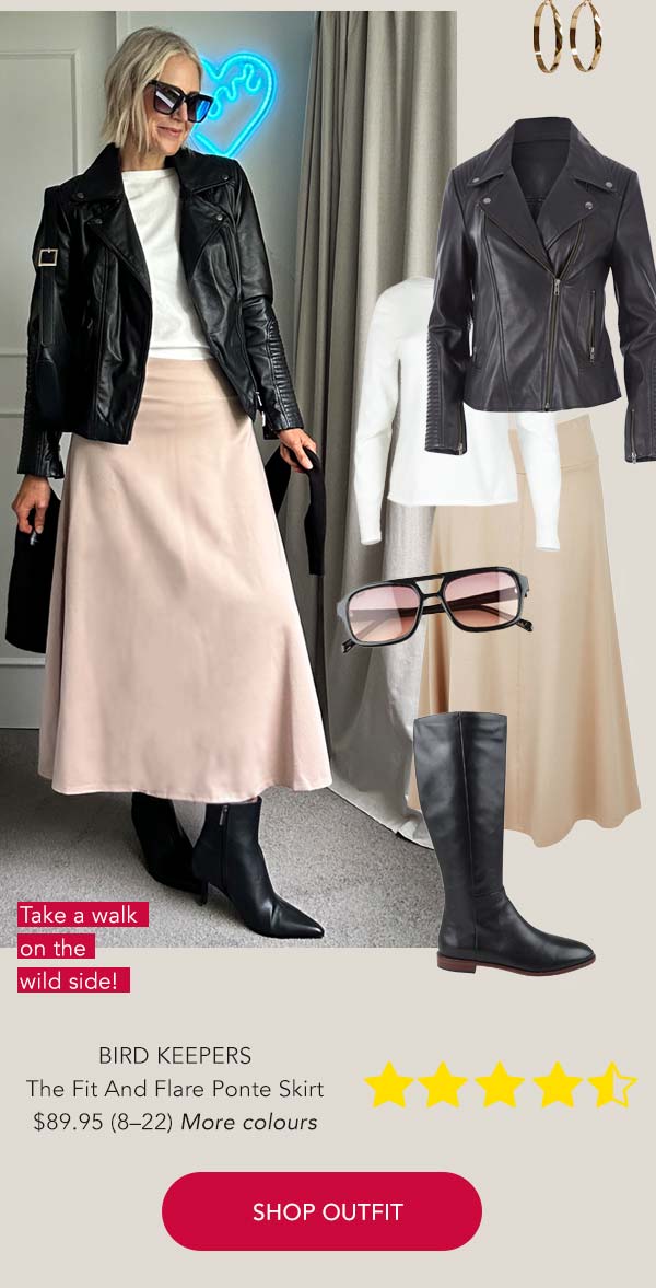 black urban nomad with nougat ponte skirt