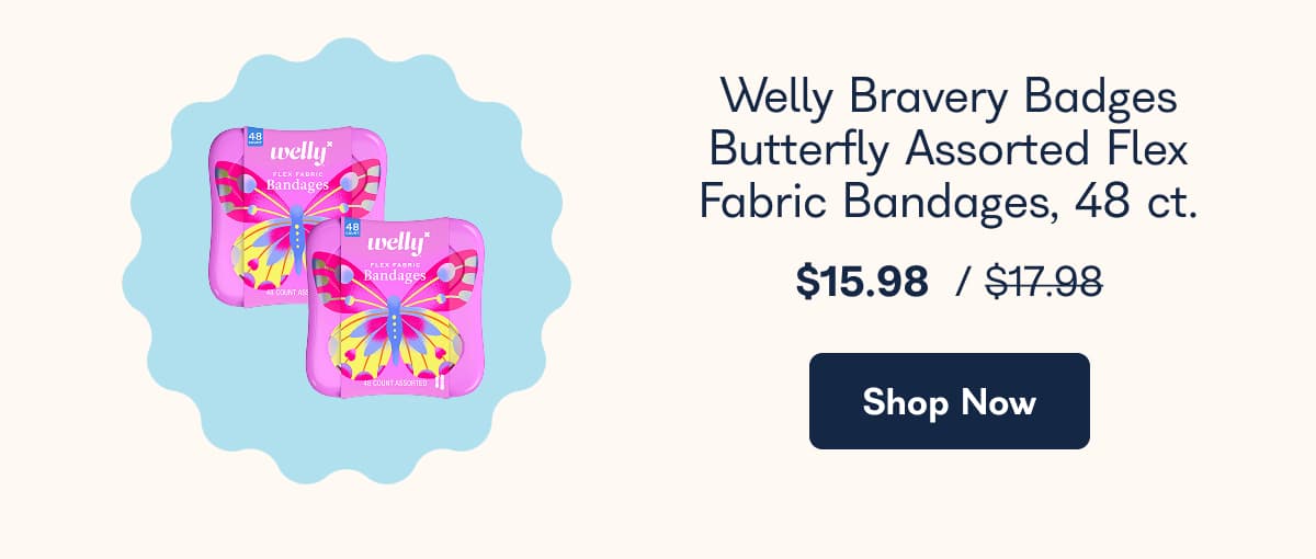 Welly Bravery Badges Butterfly Assorted Flex Fabric Bandages, 48 ct.