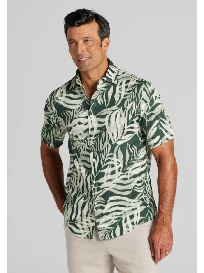 Jos. A. Bank Tailored Fit Giant Fern Linen-Cotton Blend Sportshirt CLEARANCE