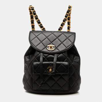 Black Medium Quilted Lambskin 